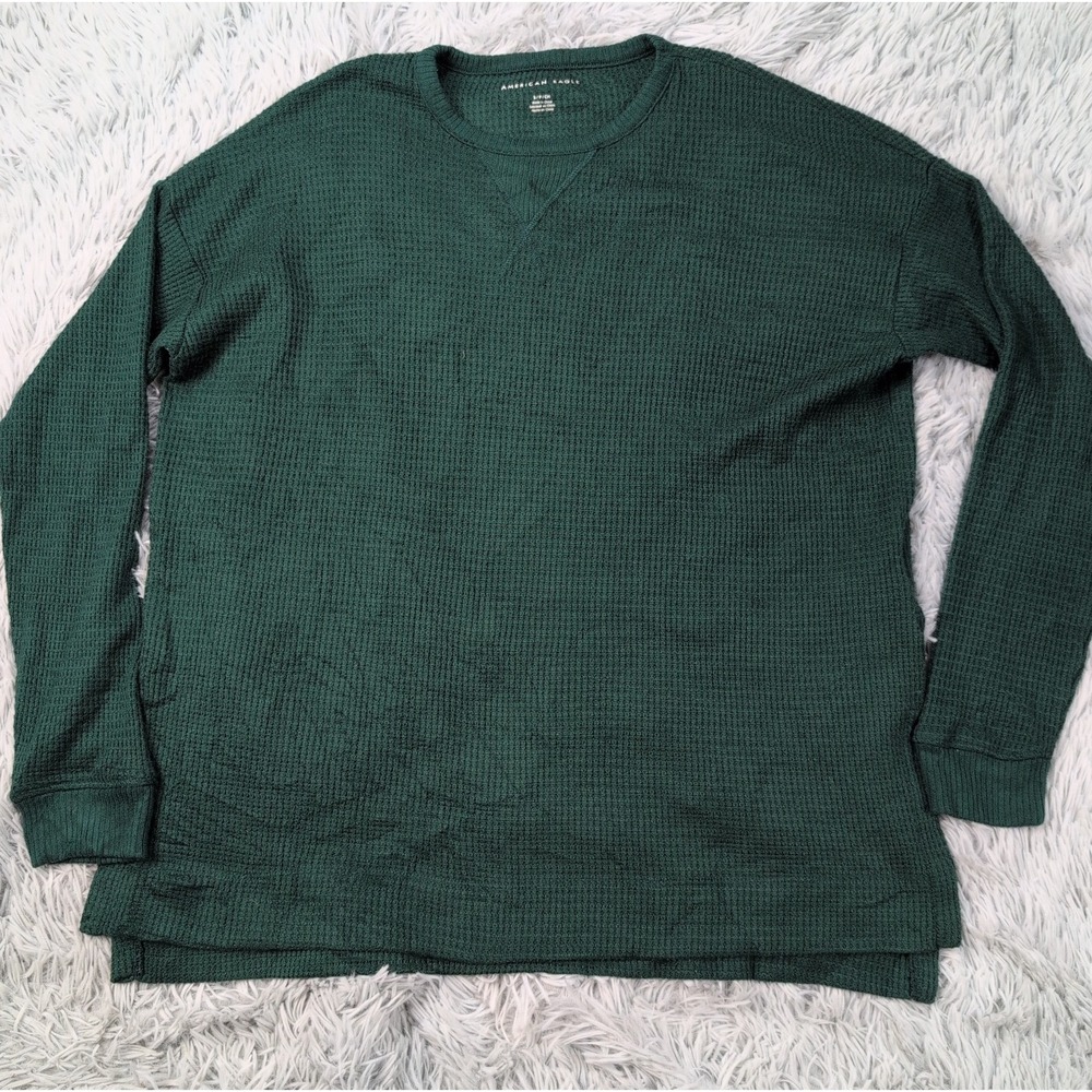American Eagle Shirt Mens S Green Thermal Waffle Knit Super Soft Comfort